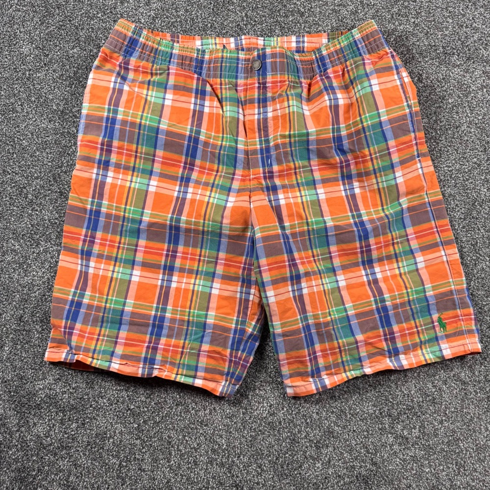 Polo Ralph Lauren Swim Trunks Men's XL Orange Plaid Mesh Lined Drawstring Shorts - Picture 1 of 5